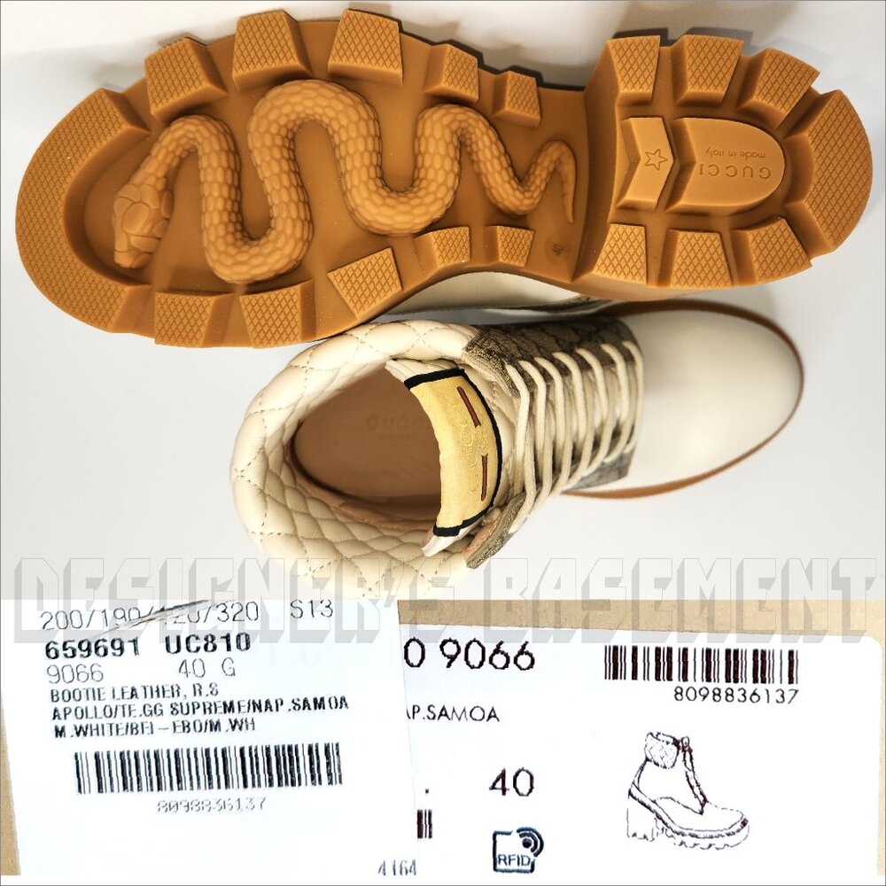 GUCCI 40 beige GG canvas quilted Leather TRIP logo platform Combat ankle Booties - Picture 9 of 14